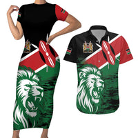 Kenya Lion Head Couples Matching Short Sleeve Bodycon Dress and Hawaiian Shirt Flag Style - Wonder Print Shop