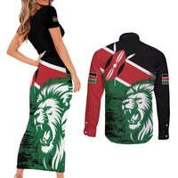 Kenya Lion Head Couples Matching Short Sleeve Bodycon Dress and Long Sleeve Button Shirt Flag Style - Wonder Print Shop
