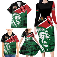 Kenya Lion Head Family Matching Long Sleeve Bodycon Dress and Hawaiian Shirt Flag Style - Wonder Print Shop