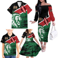Kenya Lion Head Family Matching Off The Shoulder Long Sleeve Dress and Hawaiian Shirt Flag Style - Wonder Print Shop