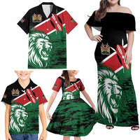 Kenya Lion Head Family Matching Off Shoulder Maxi Dress and Hawaiian Shirt Flag Style - Wonder Print Shop