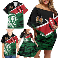 Kenya Lion Head Family Matching Off Shoulder Short Dress and Hawaiian Shirt Flag Style - Wonder Print Shop