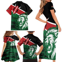 Kenya Lion Head Family Matching Short Sleeve Bodycon Dress and Hawaiian Shirt Flag Style - Wonder Print Shop