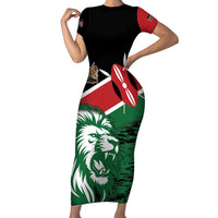 Kenya Lion Head Family Matching Short Sleeve Bodycon Dress and Hawaiian Shirt Flag Style - Wonder Print Shop