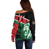 Kenya Lion Head Off Shoulder Sweater Flag Style - Wonder Print Shop