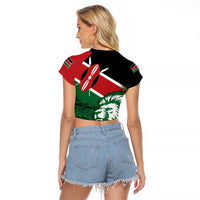 Kenya Lion Head Raglan Cropped T Shirt Flag Style - Wonder Print Shop