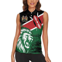 Kenya Lion Head Women Sleeveless Polo Shirt Flag Style - Wonder Print Shop