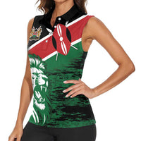 Kenya Lion Head Women Sleeveless Polo Shirt Flag Style - Wonder Print Shop