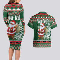 Personalized Kenya Christmas Couples Matching Long Sleeve Bodycon Dress and Hawaiian Shirt African Santa Claus - Heri ya Krismasi - Wonder Print Shop