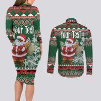 Personalized Kenya Christmas Couples Matching Long Sleeve Bodycon Dress and Long Sleeve Button Shirt African Santa Claus - Heri ya Krismasi - Wonder Print Shop