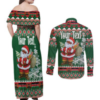 Personalized Kenya Christmas Couples Matching Off Shoulder Maxi Dress and Long Sleeve Button Shirt African Santa Claus - Heri ya Krismasi - Wonder Print Shop