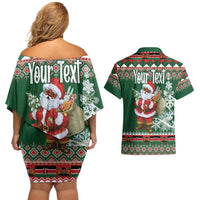 Personalized Kenya Christmas Couples Matching Off Shoulder Short Dress and Hawaiian Shirt African Santa Claus - Heri ya Krismasi - Wonder Print Shop