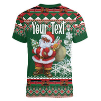 Personalized Kenya Christmas Women V-Neck T-Shirt African Santa Claus - Heri ya Krismasi - Wonder Print Shop