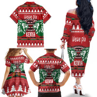 Kenya Christmas Lion Family Matching Off The Shoulder Long Sleeve Dress and Hawaiian Shirt Heri ya Krismasi - Wewe pia - Wonder Print Shop
