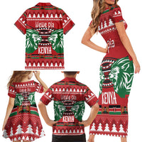 Kenya Christmas Lion Family Matching Short Sleeve Bodycon Dress and Hawaiian Shirt Heri ya Krismasi - Wewe pia - Wonder Print Shop