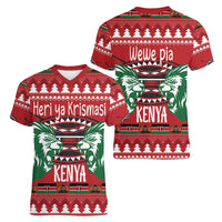 Kenya Christmas Lion Women V-Neck T-Shirt Heri ya Krismasi - Wewe pia - Wonder Print Shop