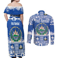 El Salvador Christmas Couples Matching Off Shoulder Maxi Dress and Long Sleeve Button Shirt The Torogoz Cartoon With Coat Of Arms - Wonder Print Shop