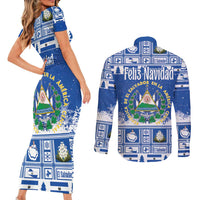 El Salvador Christmas Couples Matching Short Sleeve Bodycon Dress and Long Sleeve Button Shirt The Torogoz Cartoon With Coat Of Arms - Wonder Print Shop