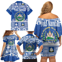 El Salvador Christmas Family Matching Off Shoulder Short Dress and Hawaiian Shirt The Torogoz Cartoon With Coat Of Arms - Wonder Print Shop