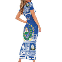 El Salvador Christmas Short Sleeve Bodycon Dress The Torogoz Cartoon With Coat Of Arms - Wonder Print Shop