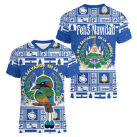 El Salvador Christmas Women V-Neck T-Shirt The Torogoz Cartoon With Coat Of Arms - Wonder Print Shop