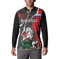 Russia Knight Fighting With Dragon Button Sweatshirt Grunge Style