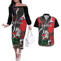 Russia Knight Fighting With Dragon Couples Matching Off The Shoulder Long Sleeve Dress and Hawaiian Shirt Grunge Style