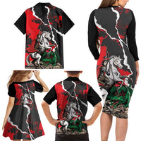 Russia Knight Fighting With Dragon Family Matching Long Sleeve Bodycon Dress and Hawaiian Shirt Grunge Style