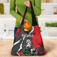 Russia Knight Fighting With Dragon Grocery Bag Grunge Style