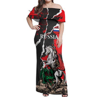 Russia Knight Fighting With Dragon Off Shoulder Maxi Dress Grunge Style - Wonder Print Shop