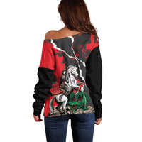 Russia Knight Fighting With Dragon Off Shoulder Sweater Grunge Style - Wonder Print Shop