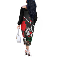 Russia Knight Fighting With Dragon Off The Shoulder Long Sleeve Dress Grunge Style - Wonder Print Shop