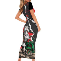 Russia Knight Fighting With Dragon Short Sleeve Bodycon Dress Grunge Style - Wonder Print Shop