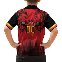 Custom Belgium Rugby Family Matching Off The Shoulder Long Sleeve Dress and Hawaiian Shirt Diables Noirs Lion Head