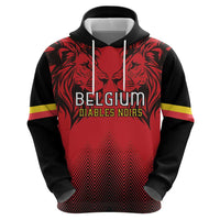 Custom Belgium Rugby Hoodie Diables Noirs Lion Head - Wonder Print Shop