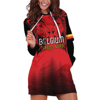 Custom Belgium Rugby Hoodie Dress Diables Noirs Lion Head - Wonder Print Shop