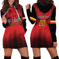 Custom Belgium Rugby Hoodie Dress Diables Noirs Lion Head - Wonder Print Shop