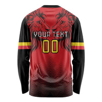 Custom Belgium Rugby Long Sleeve Shirt Diables Noirs Lion Head - Wonder Print Shop