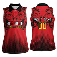 Custom Belgium Rugby Women Sleeveless Polo Shirt Diables Noirs Lion Head - Wonder Print Shop