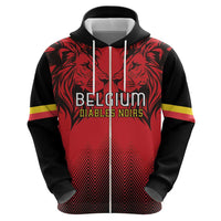 Custom Belgium Rugby Zip Hoodie Diables Noirs Lion Head - Wonder Print Shop