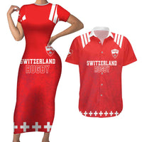 Custom Switzerland Rugby Couples Matching Short Sleeve Bodycon Dress and Hawaiian Shirt Edelweis Pattern