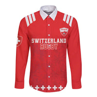 Custom Switzerland Rugby Long Sleeve Button Shirt Edelweis Pattern