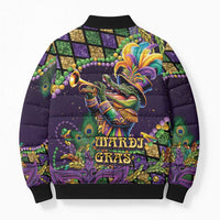 Mardi Gras Alligator Bomber Puffer Jacket Let the Gator Jazz Roll - Wonder Print Shop