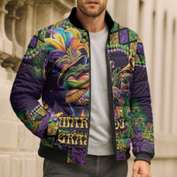 Mardi Gras Alligator Bomber Puffer Jacket Let the Gator Jazz Roll - Wonder Print Shop