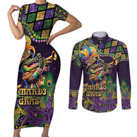 Mardi Gras Alligator Couples Matching Short Sleeve Bodycon Dress and Long Sleeve Button Shirt Let the Gator Jazz Roll - Wonder Print Shop