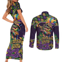 Mardi Gras Alligator Couples Matching Short Sleeve Bodycon Dress and Long Sleeve Button Shirt Let the Gator Jazz Roll - Wonder Print Shop