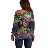 Mardi Gras Alligator Off Shoulder Sweater Let the Gator Jazz Roll - Wonder Print Shop