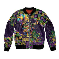 Mardi Gras Alligator Sleeve Zip Bomber Jacket Let the Gator Jazz Roll - Wonder Print Shop