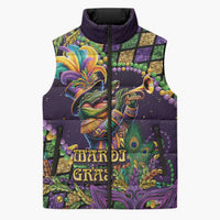 Mardi Gras Alligator Sleeveless Puffer Jacket Let the Gator Jazz Roll - Wonder Print Shop