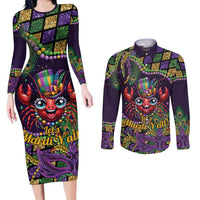 Mardi Gras Crawfish Couples Matching Long Sleeve Bodycon Dress and Long Sleeve Button Shirt Let's Mardi Y'all - Wonder Print Shop